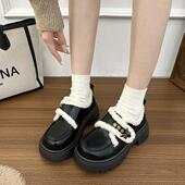 春季 魔术贴靴0205z 厚底毛毛乐福鞋 加绒英伦风小皮鞋 女2026新款