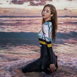 夏款防晒潜水服游泳衣女裙式显瘦长袖长裤全身连身浮潜冲浪0311e