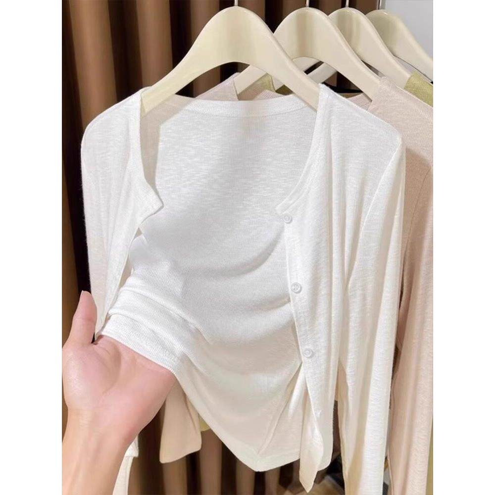 白色针织开衫衣女夏薄款披肩配裙子吊带外搭罩衫小外套潮0304w