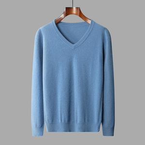 秋冬新款100%纯山羊绒V领针织衫男简约百搭通勤羊绒毛衣打底衫
