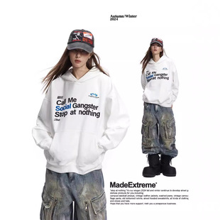 MADEEXTREME 420g重磅摩尔斜纹字母印花宽松潮牌连帽卫衣外套男女