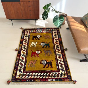 花素希 伊朗进口波斯手工羊毛地毯部落游牧艺术狮子地垫墙面挂毯