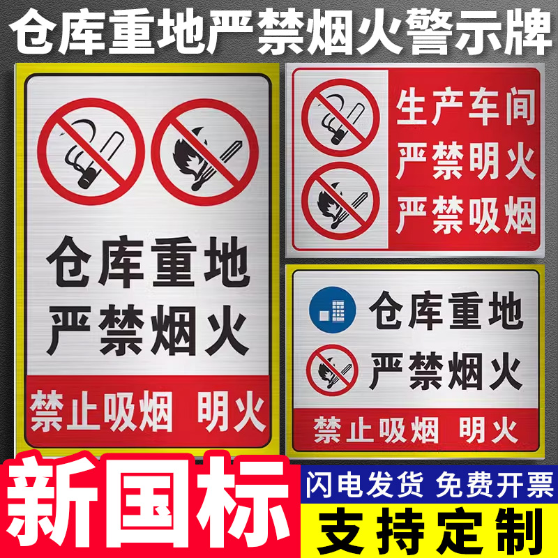 仓库重地严禁烟火铝板标识库房重地禁止烟火吸烟警示牌车间防火标