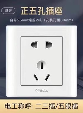 公牛正品暗装五孔10A二三插墙壁开关插座纯白5孔工程款新老款圆孔