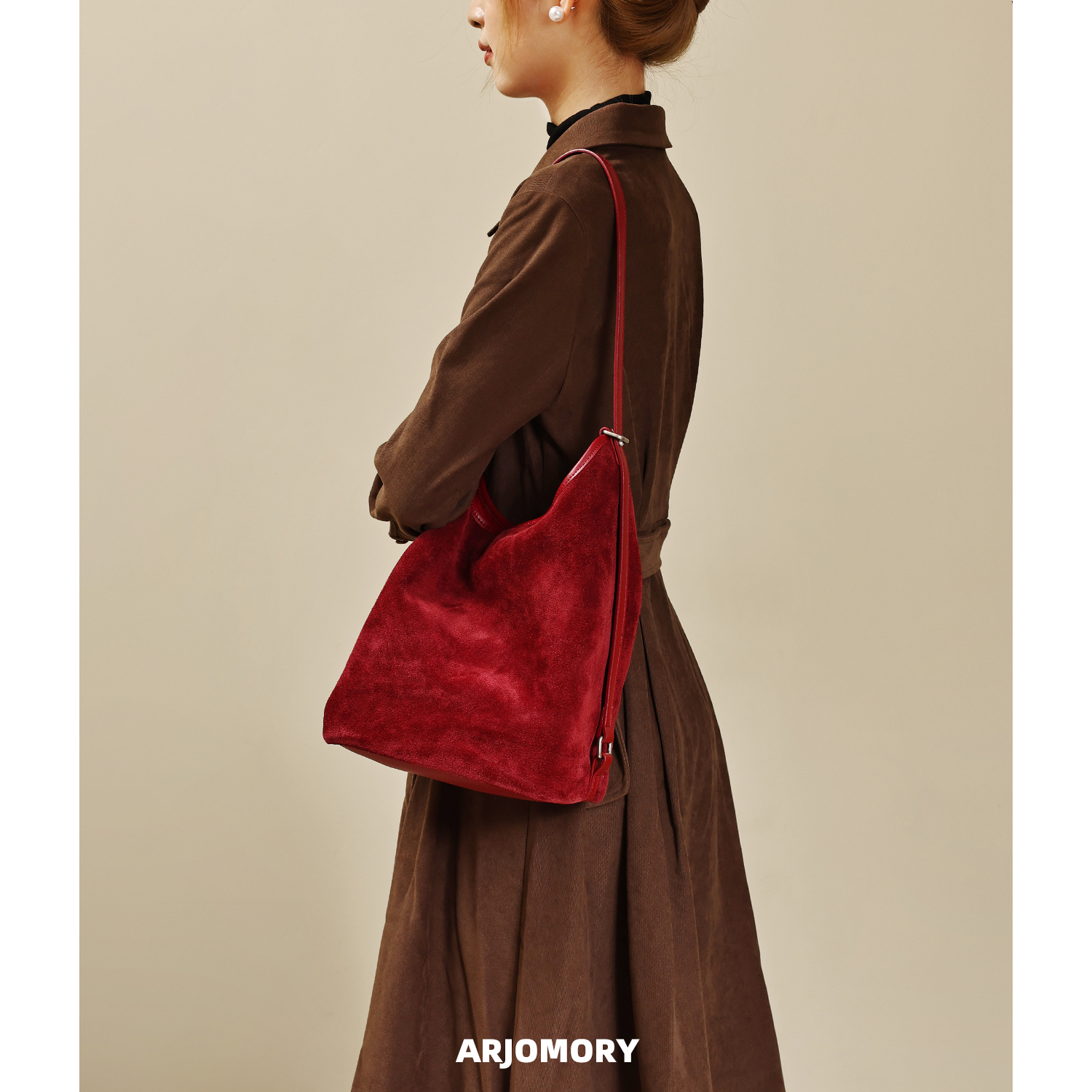 小众设计磨砂牛皮水桶包