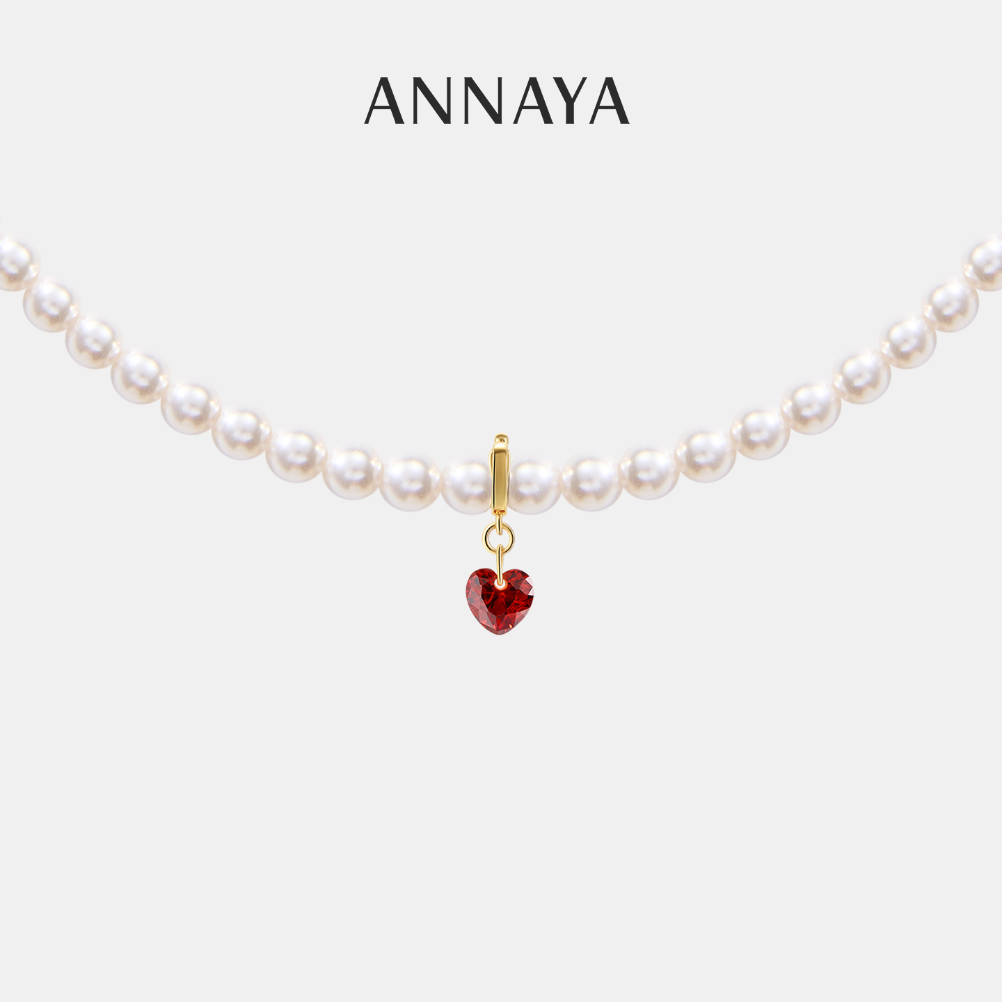 Annaya小红心天然淡水珍珠项链女