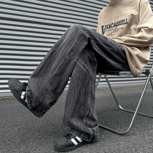 闪电纹牛仔裤男秋季美式高街vibe直筒裤子A166-NA5604-特P40控78,白色连衣裙搭配白色裤子图片