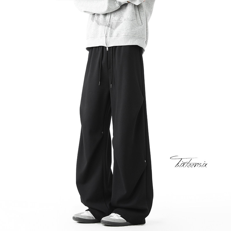 美式铆钉褶皱卫裤男春季宽松直筒休闲长裤A166-KB4019-特P35控69，男装休闲裤，电商A166