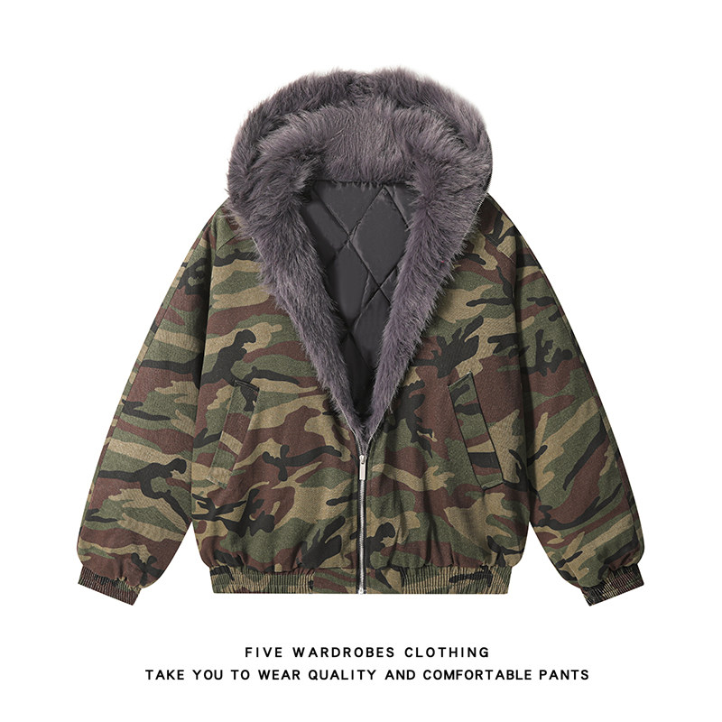 美式迷彩毛领连帽夹克棉服冬季加厚座山雕外套A166-MF2247-特P108，男装夹克，电商A166