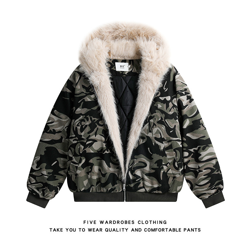 美式复古迷彩棉服外套冬季男座山雕毛绒领棉衣A166-MF2219-特P105，男装棉衣，电商A166