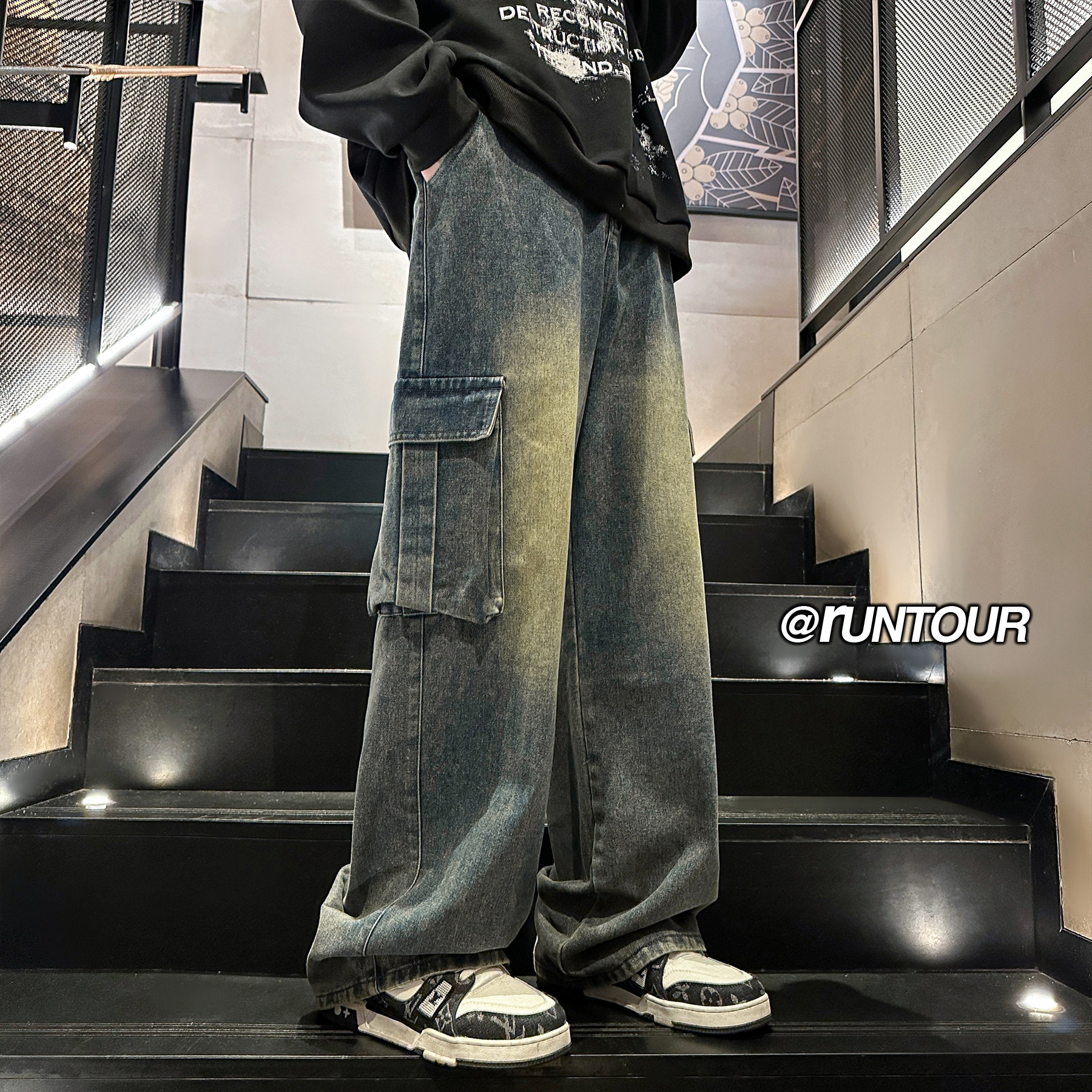美式高街水洗工装牛仔裤男秋季大口袋裤子A166-K046-特P45控88,男装牛仔裤,电商A166