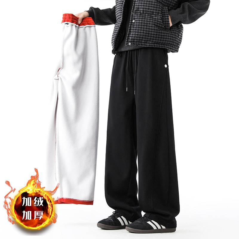 弯刀裤子男秋冬加绒卫裤宽松休闲长裤A166-NK357-特P40加绒50控78，男装休闲裤，电商A166