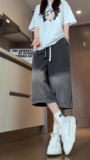 牛仔渐变七分裤男夏季过膝高街直筒裤子潮流A166-DK84-特P35控59，男装牛仔裤，电商A166