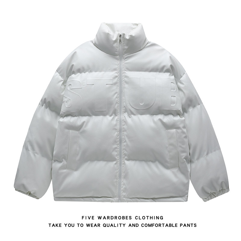 钢印字母pu棉服男冬季复古立领高街加厚面包服A166-MF2257-特P70，男装棉衣，电商A166