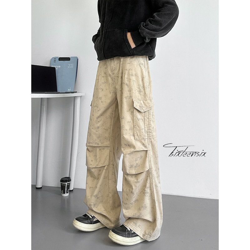 美式扎染工装裤子男秋高街宽松脏脏休闲裤A166-NA5305-特P45控79,男装工装外套,电商A166