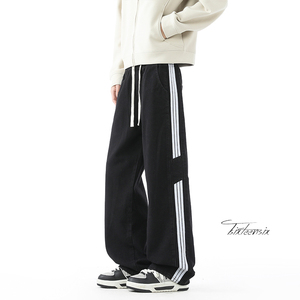 美式条纹阔腿牛仔裤男宽松做旧直筒休闲裤A166-NA5515-特P40控75图片
