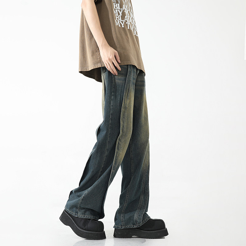 美式复古蓝弯刀牛仔裤男显腿长高腰直筒裤A166-K018-特P45控75,男装牛仔裤,电商A166