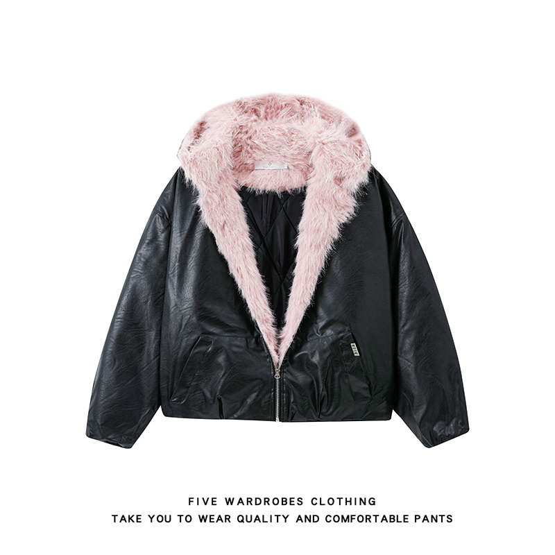 冬季高街PU皮座山雕连帽棉服男款冬季连帽外套A166-MF2234-特P95，男装棉衣，电商A166