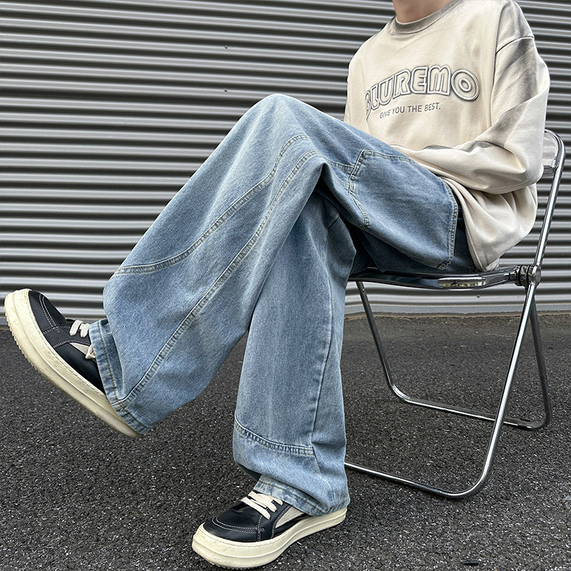 水洗拼接解构牛仔裤男秋季cleanfit弯刀裤A166-NA5402-特P38控69,男装牛仔裤,电商A166