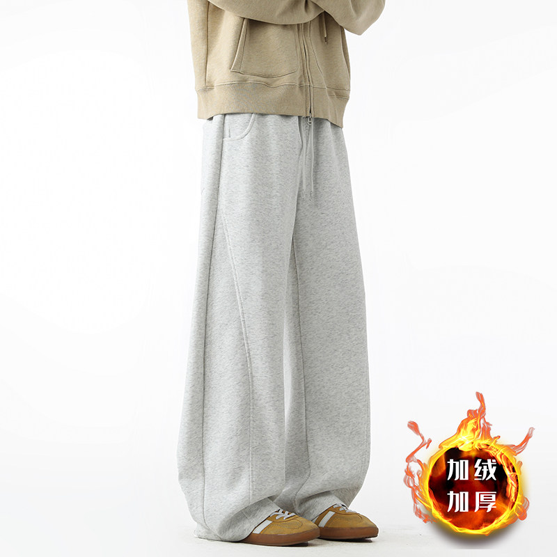 美式加绒弯刀卫裤男冬季宽松阔腿裤子A166-KB4016-P45加绒50控75，男装休闲裤，电商A166