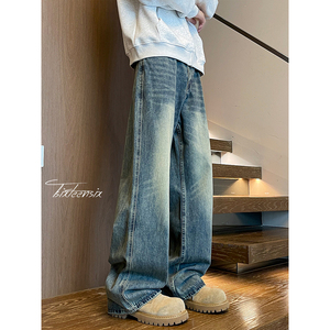 复古牛仔裤男秋季美式宽松直筒裤子A166-NA5701-特P37加绒47控69，男装牛仔裤，电商A166