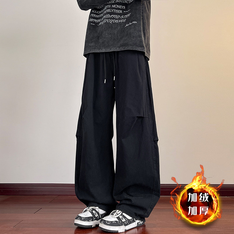 美式水洗工装裤男冬季复古弯刀阔腿裤A166-NJ5J06-P50加绒60控85,男装工装外套,电商A166