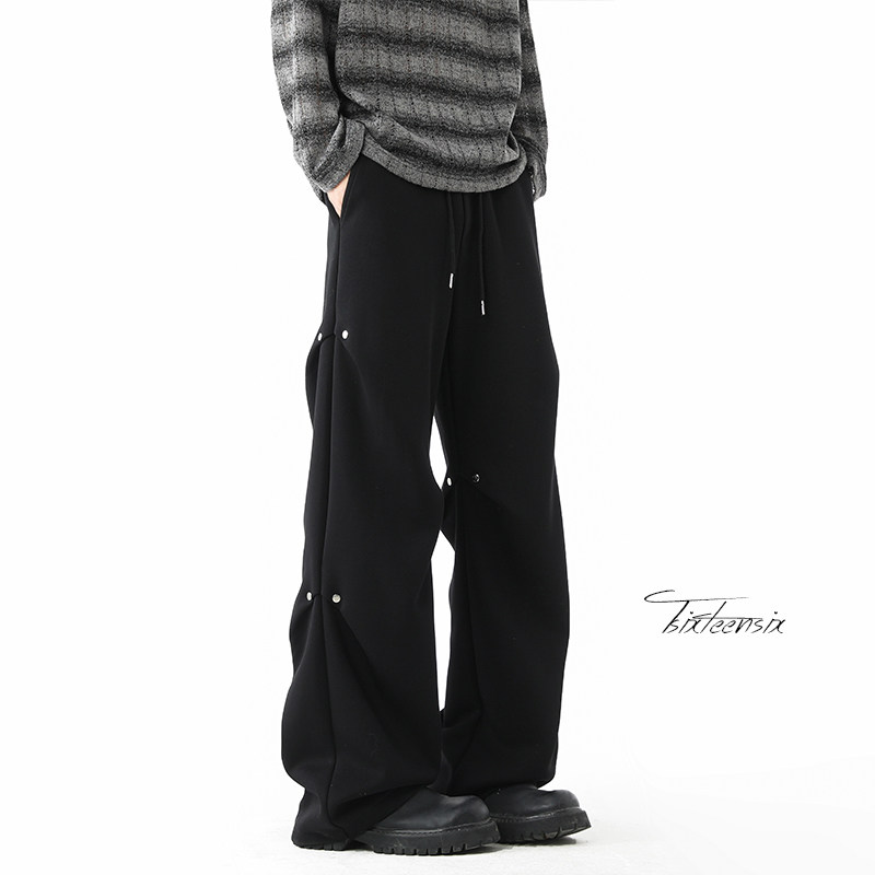 复古褶皱铆钉休闲裤子男宽松直筒伞兵卫裤A166-KA5704-特P47控88，男装休闲裤，电商A166