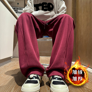 弯刀卫裤男加绒直筒秋冬休闲运动裤子A166-NK357-特P40加绒50控78,FILA安踏运动鞋穿搭图片