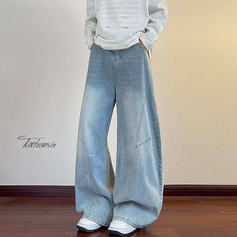 美式复古弯刀牛仔裤男宽松解构阔腿长裤子A166-NA5816-特P42控78，男装牛仔裤，电商A166