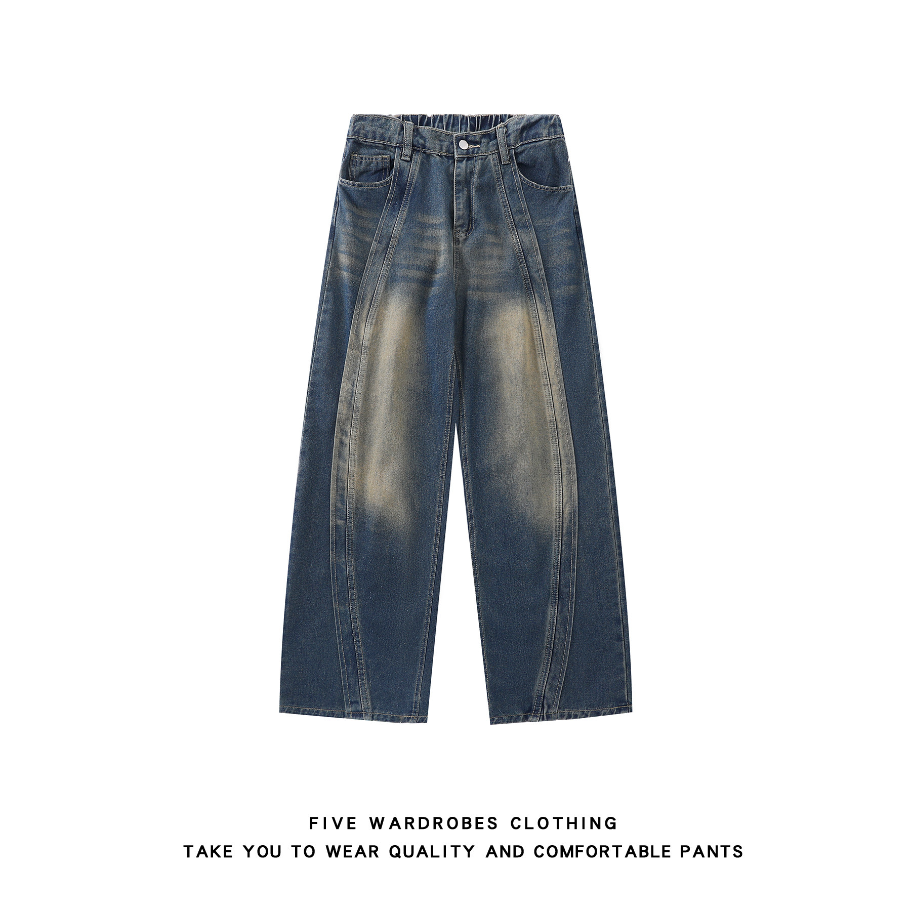 美式复古蓝弯刀牛仔裤男显腿长高腰直筒裤A166-K018-特P45控75，男装牛仔裤，电商A166