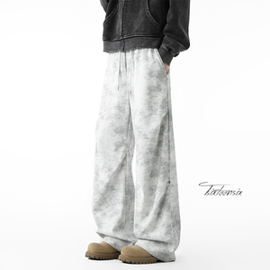 脏脏灰扎染褶皱铆钉伞兵裤宽松bf风直筒裤A166-KB4019-特P35控69，男装休闲裤，电商A166