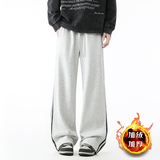 美式侧条纹休闲裤子男秋冬加绒卫裤A166-KB4043-特P45加绒50控79，男装休闲裤，电商A166