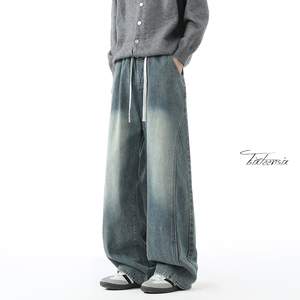 美式解构弯刀牛仔裤男士秋冬季复古休闲长裤A166-NA4J01-P45控75图片