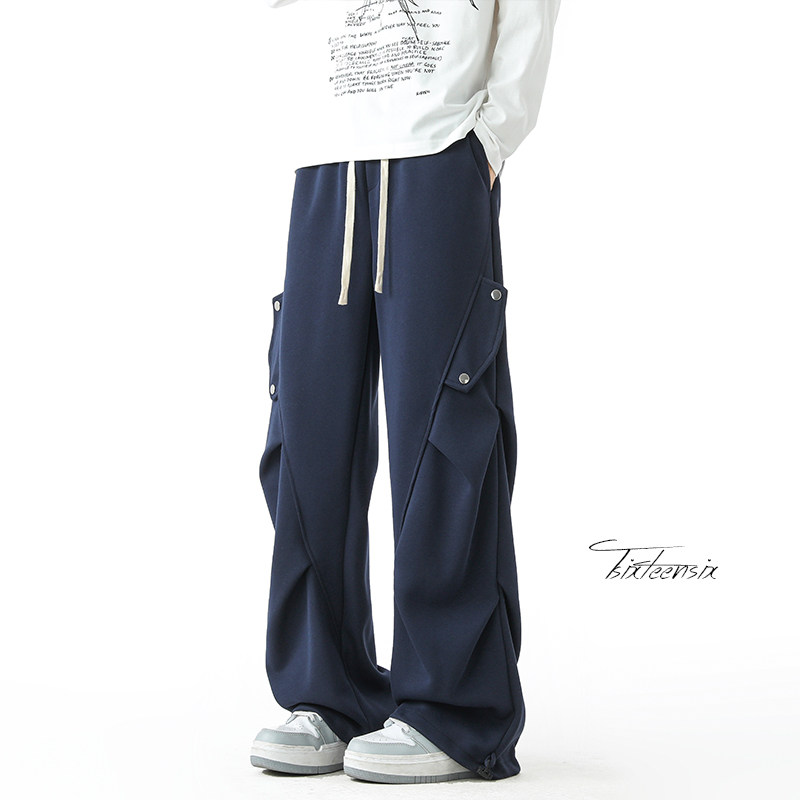 美式皱褶伞兵重磅卫裤男宽松直筒运动休闲裤A166-KB4014-P50控79，男装休闲裤，电商A166