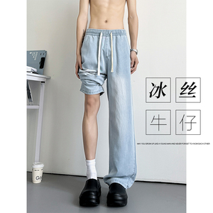 水洗牛仔裤男夏季美式阔腿休闲裤子A166-NA5202-特P33控75图片