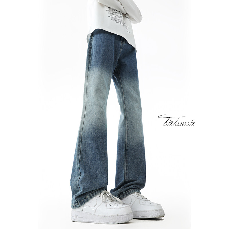 美式高街水洗渐变牛仔裤男春季宽松微喇裤A166-NA5605-特P35控69，男装牛仔裤，电商A166