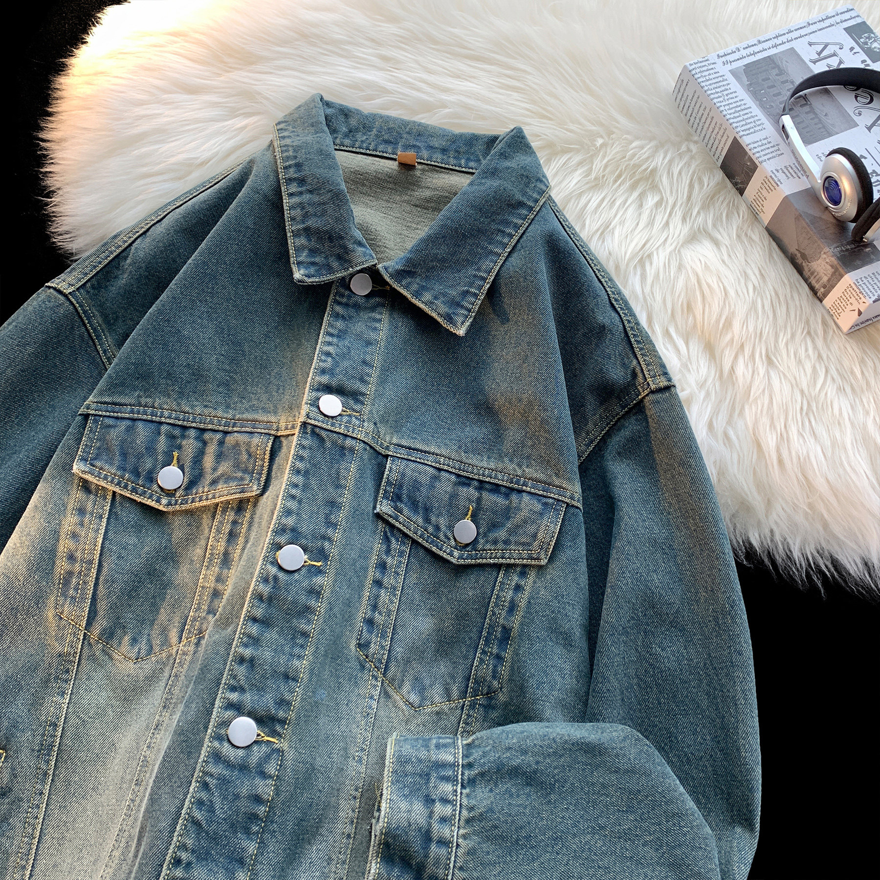 男士牛仔外套秋季2025新款美式复古水洗夹克A166-JK001-特P68控95，男装夹克，电商A166