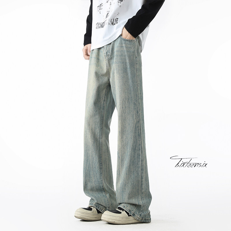 闪电纹微喇牛仔裤男水洗复古宽松直筒长裤A166-NA5813-特P40控75，男装牛仔裤，电商A166