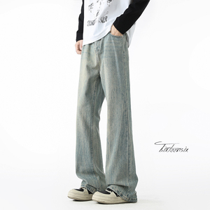 闪电纹微喇牛仔裤男水洗复古宽松直筒长裤A166-NA5813-特P40控75，男装牛仔裤，电商A166