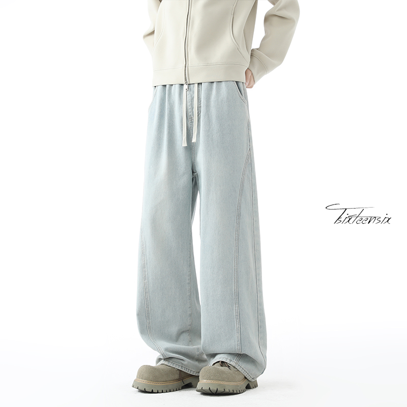 美式复古水洗弯刀牛仔裤男秋冬拼接拖地长裤A166-NA4J01-P45控75，男装牛仔裤，电商A166