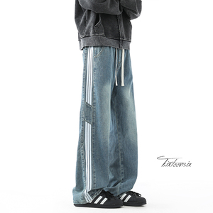 三条杠抽绳牛仔裤男美式高街vibe阔腿裤子A166-NA5515-特P40控75图片