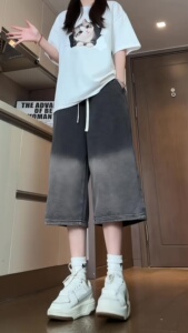 牛仔渐变七分裤男夏季过膝高街直筒裤子潮流A166-DK84-特P35控59图片