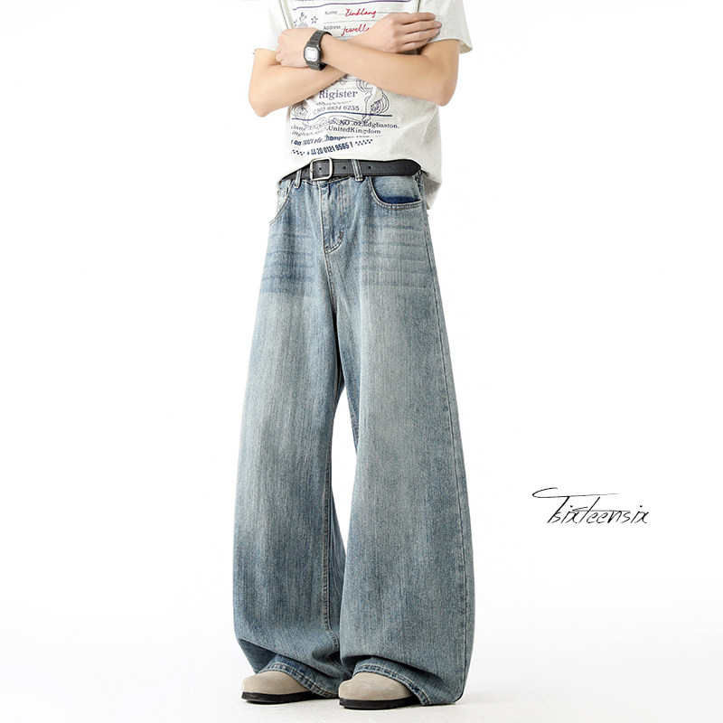 美式竹节纹弯刀牛仔裤男2026春季宽松裤子A166-NA5404-特P45控89，男装牛仔裤，电商A166