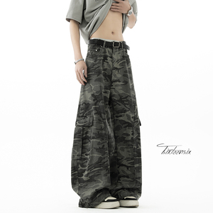 美式高街迷彩裤工装裤男春季阔腿弯刀裤子A166-NA5814-特P70控118，男装工装外套，电商A166