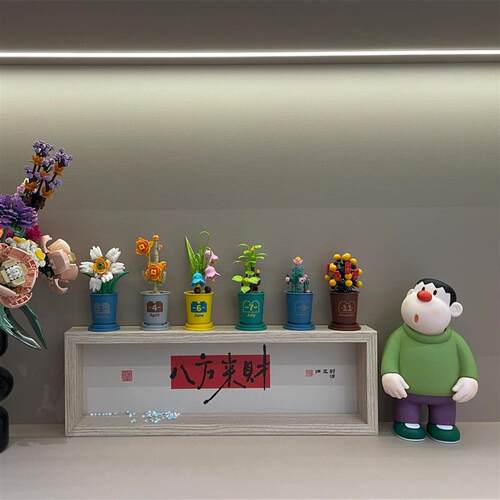 八方来财玄关装饰画胖虎公仔积木花盆栽入门门口摆件客厅乔迁装饰