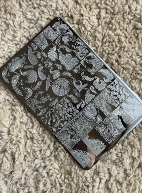 孔雀美甲印花钢板孔雀开屏羽毛国风新年款精细图案硅胶印章转印板