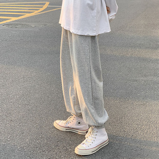 大码运动裤女夏季束脚抽绳卫裤小个子宽松薄款跑步学生休闲哈伦裤