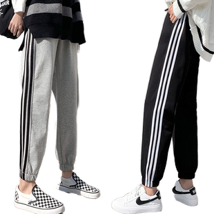 运动裤子女秋冬季宽松ulzzang束脚外穿休闲加绒卫裤ins超火潮灰色