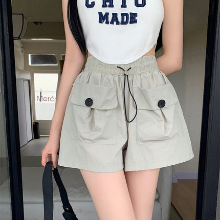工装短裤女夏季设计感宽松休闲a字裤阔腿学生大码纯棉直筒五分裤
