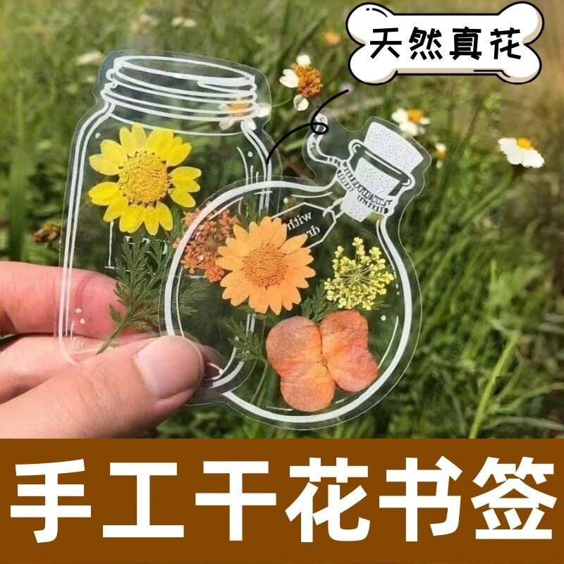 干花书签手工diy材料透明标本瓶子里的春天自制压花植物花小学生